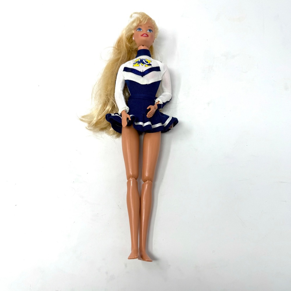 Mattel University of Michigan Barbie Cheerleader Doll Navy Blue White 1990s
